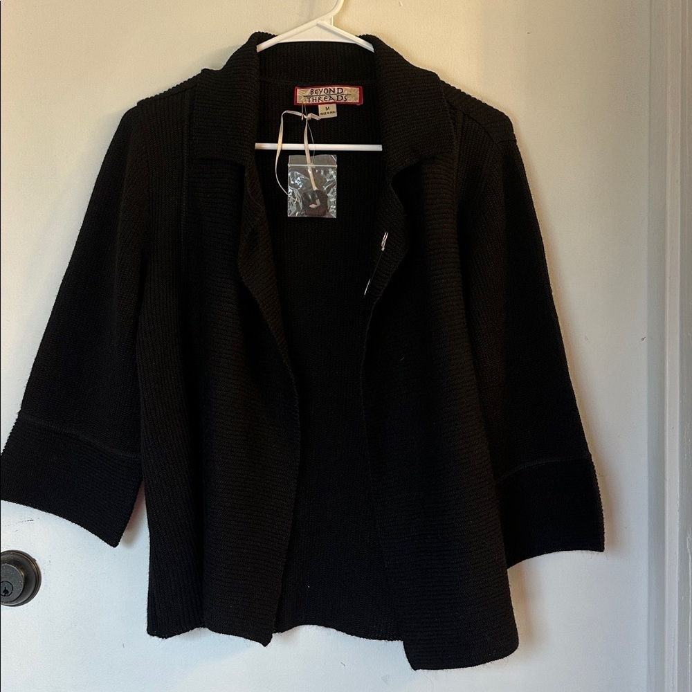 Beyond Threads Black Alpaca Wool Open Cardigan 3/4 sleeves Medium